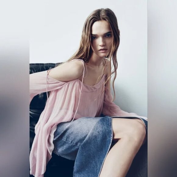 ZARA SEMI-SHEER VOLUMINOUS BLOUSE - Picture 4 of 7